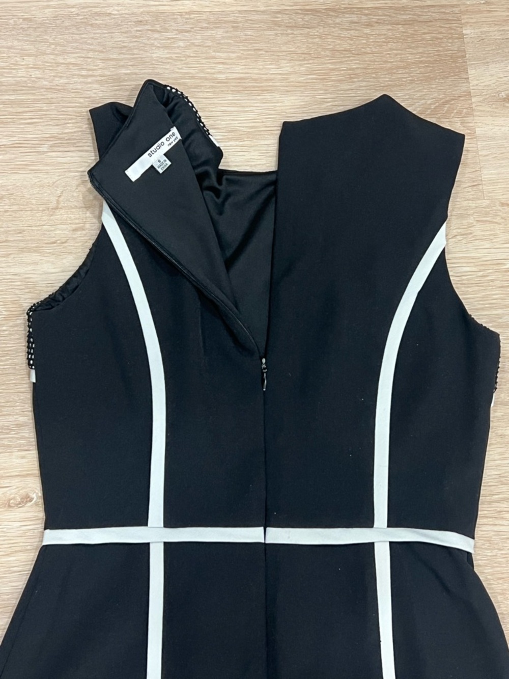 Studio One Black Midi Sheath Dress with White Trim - Picture 2 of 4